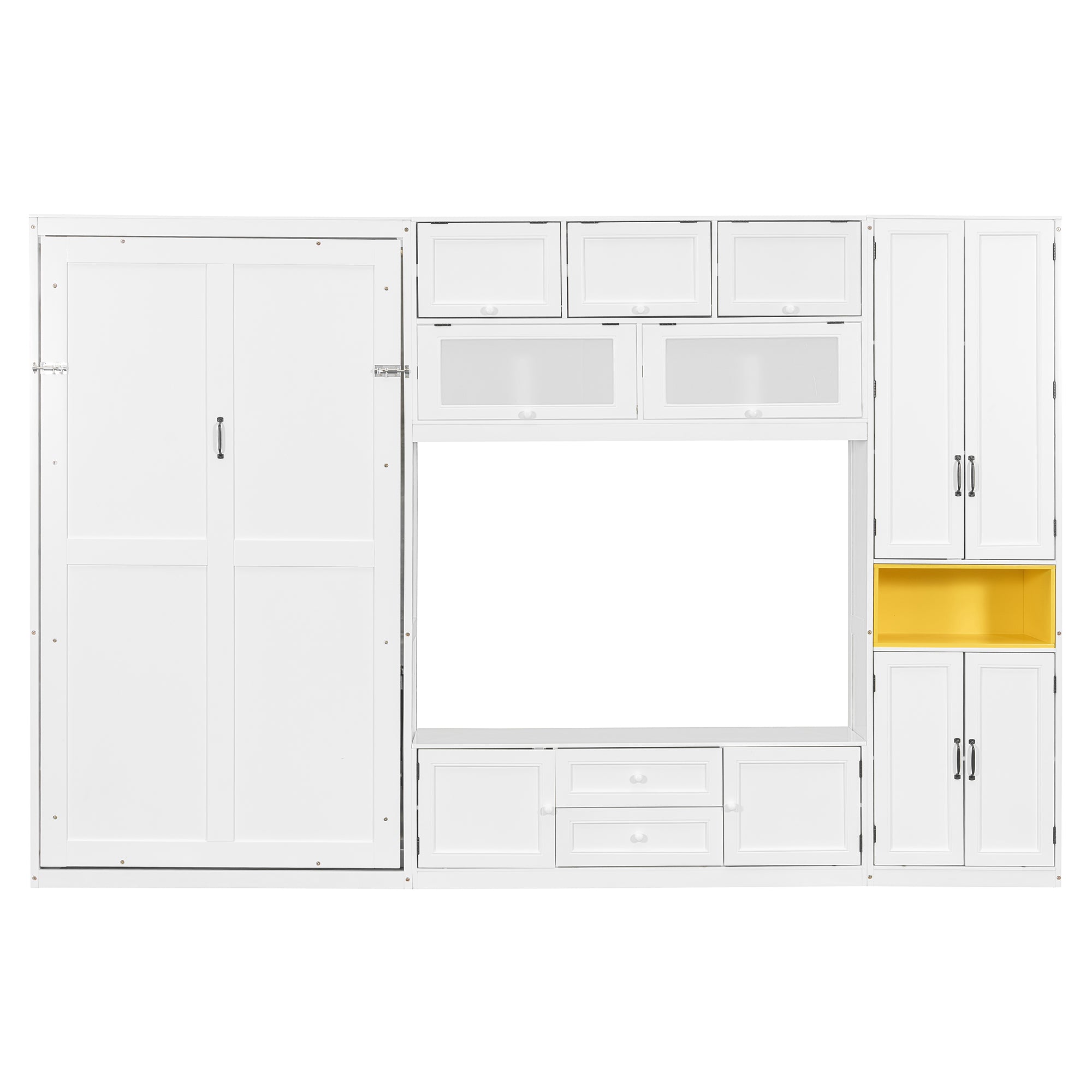 Twin Size Murphy Bed with TV Stand, Storage Drawers & Cabinets, Space-Saving Wall Bed for Small Rooms
