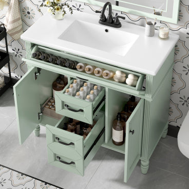 GDFStudio Richard Modern 36" Wood Bathroom Vanity with Ceramic Sink, Green