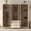 GDFStudio Lewis 6-Door Wooden Armoire Wardrobe with Big Drawers, Natural