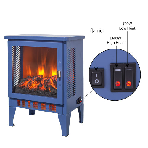 GDFStudio Roxane 18'' Retro Indoor Freestanding Electric Fireplace with 3D Flame Effect, Aqua Blue