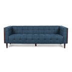 Stylish Mid-Century Modern Three-Seater Sofa with Button-Tufted Waffle Stitch
