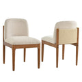Christopher Knight Home Jodie Modern Rubberwood Upholstered Dining Chairs with Woven Rope Backrest (Set of 2), Beige/Walnut