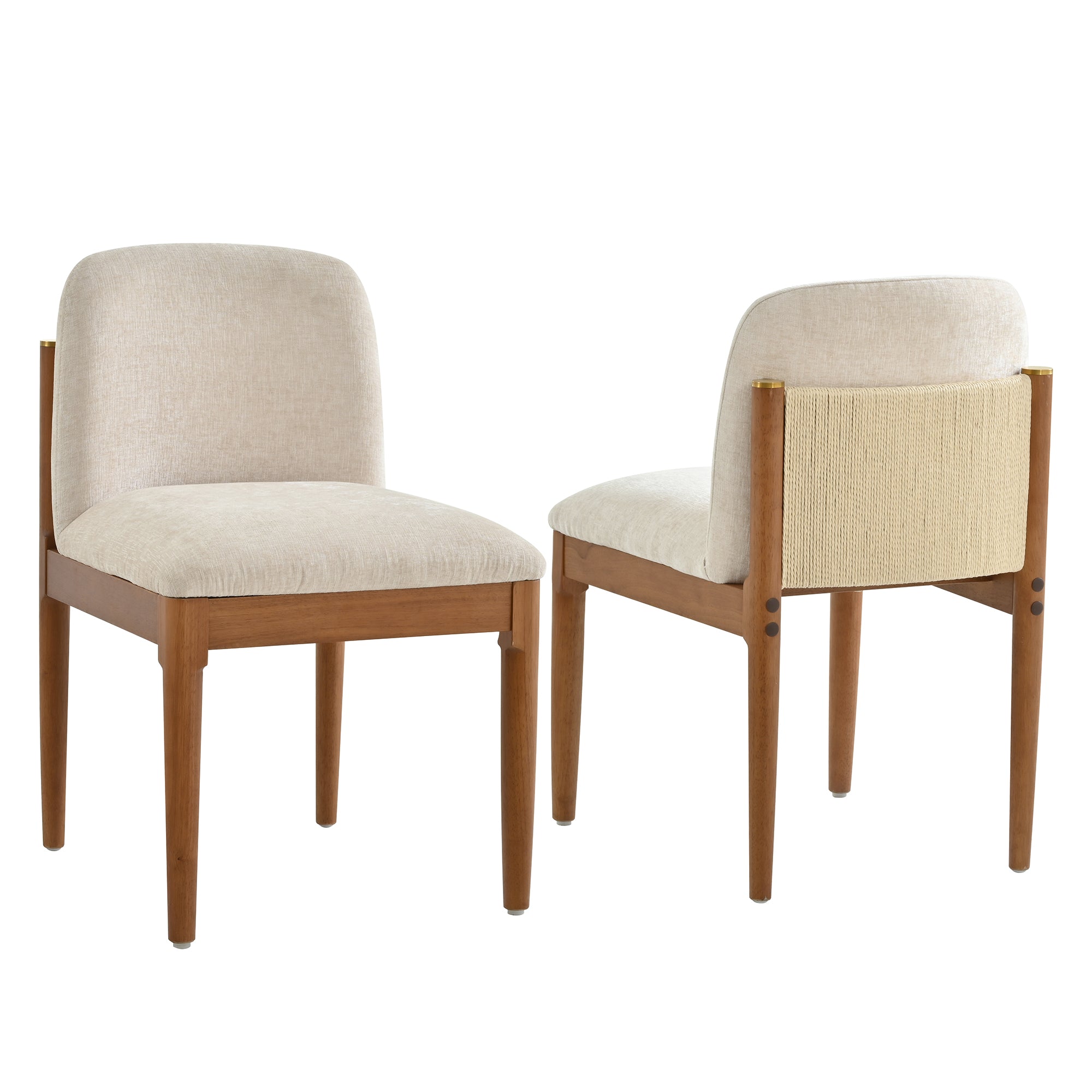 Christopher Knight Home Jodie Modern Rubberwood Upholstered Dining Chairs with Woven Rope Backrest (Set of 2), Beige/Walnut