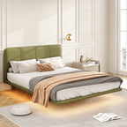 Christopher Knight Home Modern Floating Platform Bed with PU Leather & LED Under-Bed Lighting
