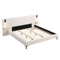 Christopher Knight Home Bertha Modern Upholstered Bed with Integrated Lights and Shelves, King, White