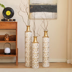 GDFStudio Resaca 3 Piece Decorative Metal Floor Vases, Gold/White