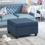 Tufted Square Storage Ottoman with Soft-Closing Hinges & Upholstered Lid