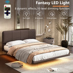 Christopher Knight Home Modern Floating Platform Bed with PU Leather & LED Under-Bed Lighting
