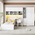 GDFStudio Conway Wooden Platform Bed with Desk, Wardrobe and Shelves, White, Twin Size