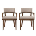 Christopher Knight Home Amelia Mid Century Modern Boucle Upholstered Dining Chairs with U-Shaped Armrest (Set of 2), Khaki/Walnut