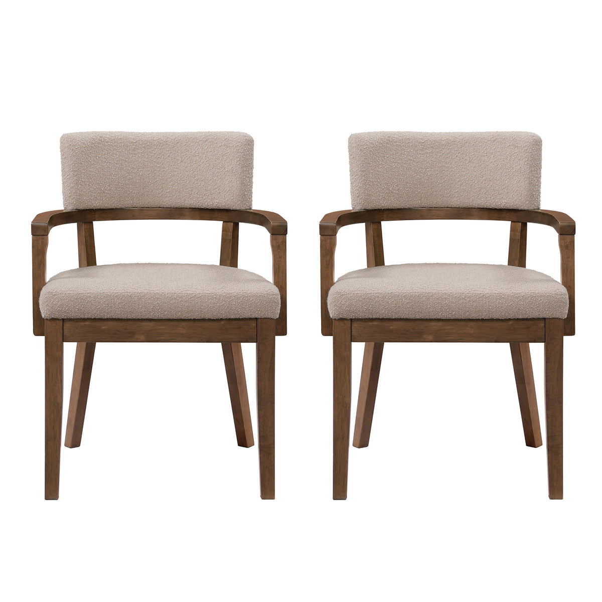 Christopher Knight Home Amelia Mid Century Modern Boucle Upholstered Dining Chairs with U-Shaped Armrest (Set of 2), Khaki/Walnut
