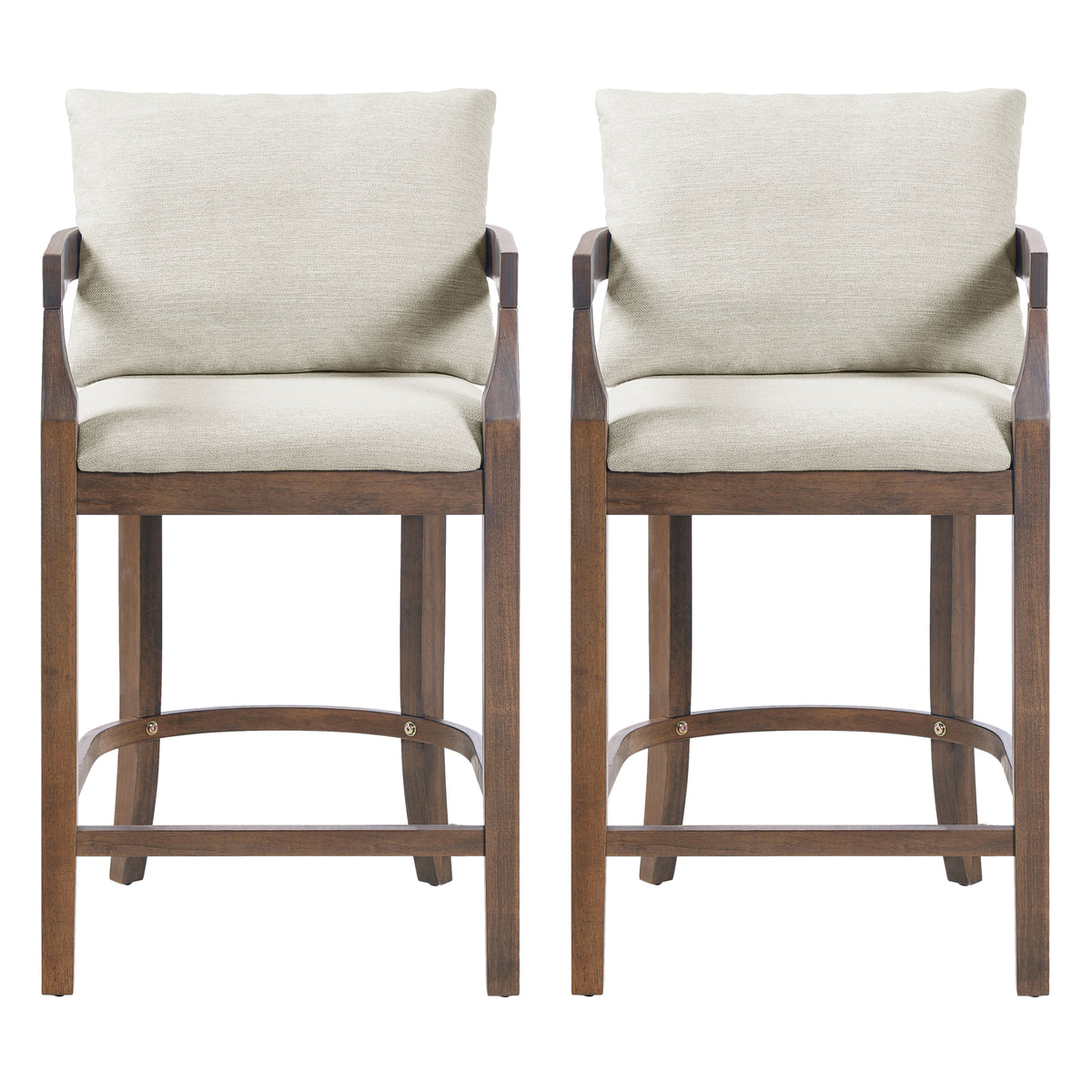 Christopher Knight Home Flora Rustic Rubberwood Upholstered Counter Stools with Curved Backrest and Pillows (Set of 2), Brown