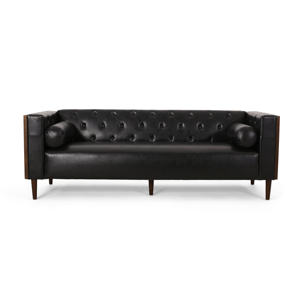 Contemporary Sofa with Diamond Tufting & Wood-Like Accents – Deep Seating Modern Upholstered Couch