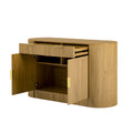 GDFStudio Gabriel 55.1" Modern Storage Cabinet with Aluminum Handles and Curved Side Door, Natural