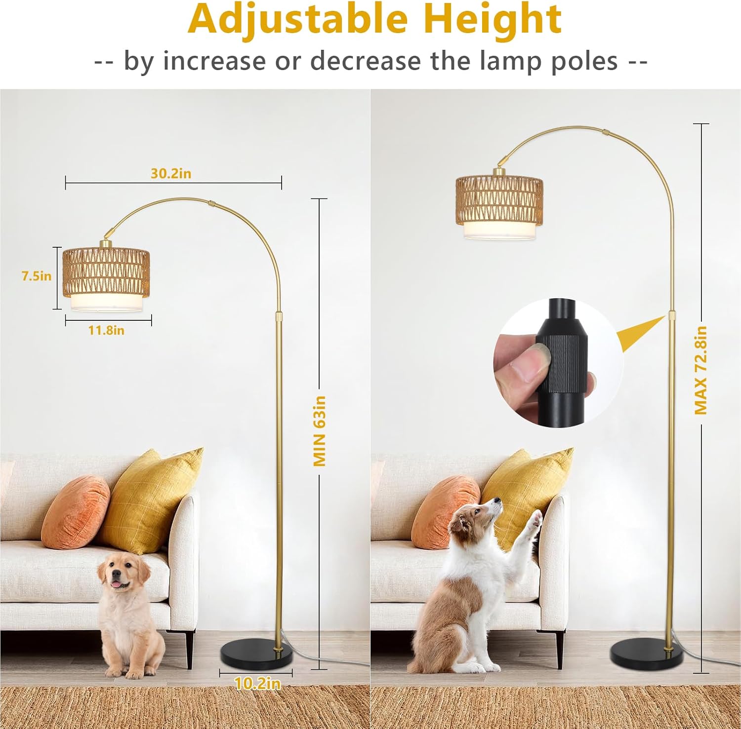 GDFStudio Seli Bohemian Arc Floor Lamp with Double Shades, Dimmable Bulb and Adjustable Height