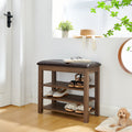GDFStudio Debby Wood Faux Leather Upholstered?Shoe Rack Bench, Brown