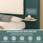 Christopher Knight Home Upholstered Storage Platform Bed with PU Headboard Cushion & Built-In Side Shelves