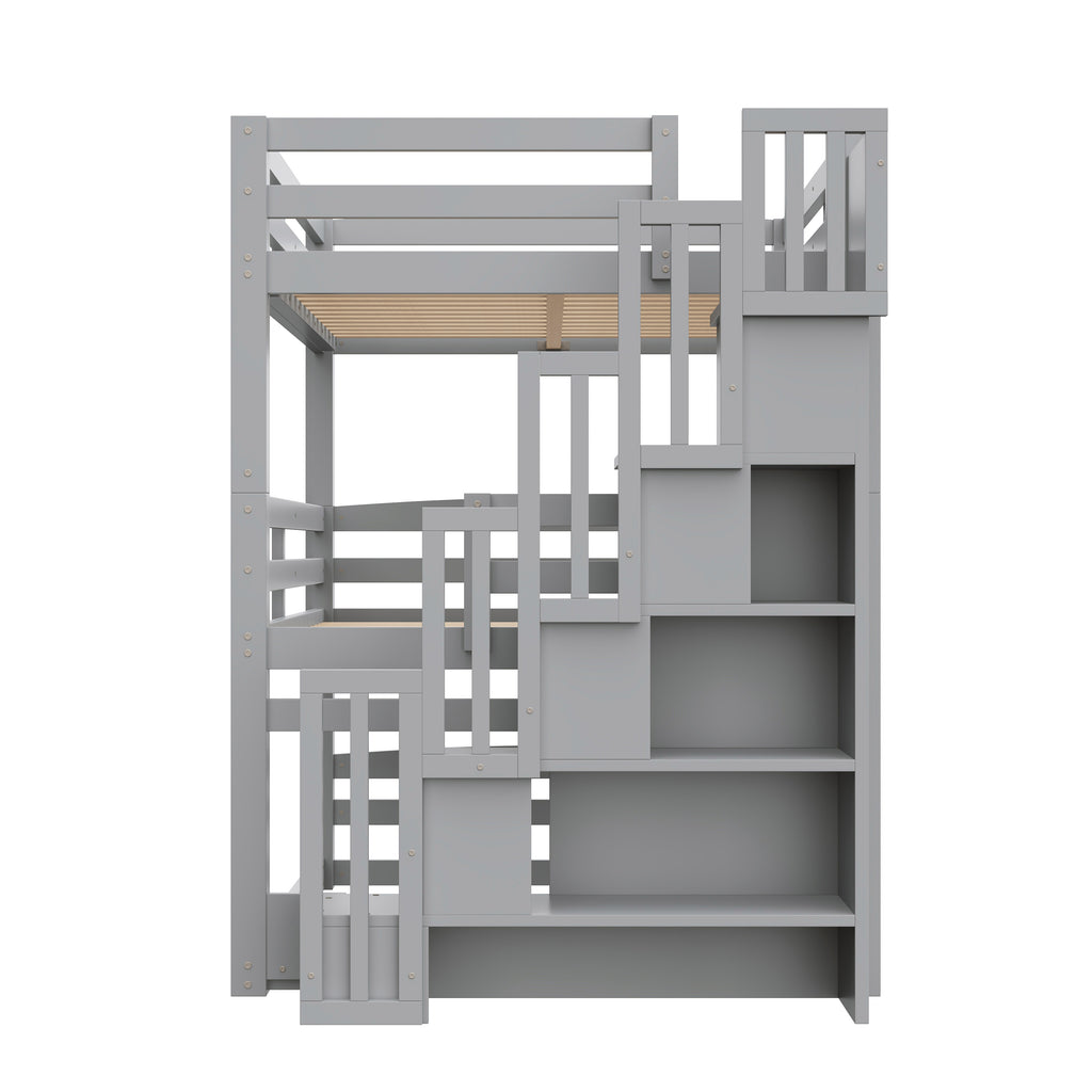 GDF Studio 3-in-1 Full-Size Convertible Bunk Bed with Storage Staircase