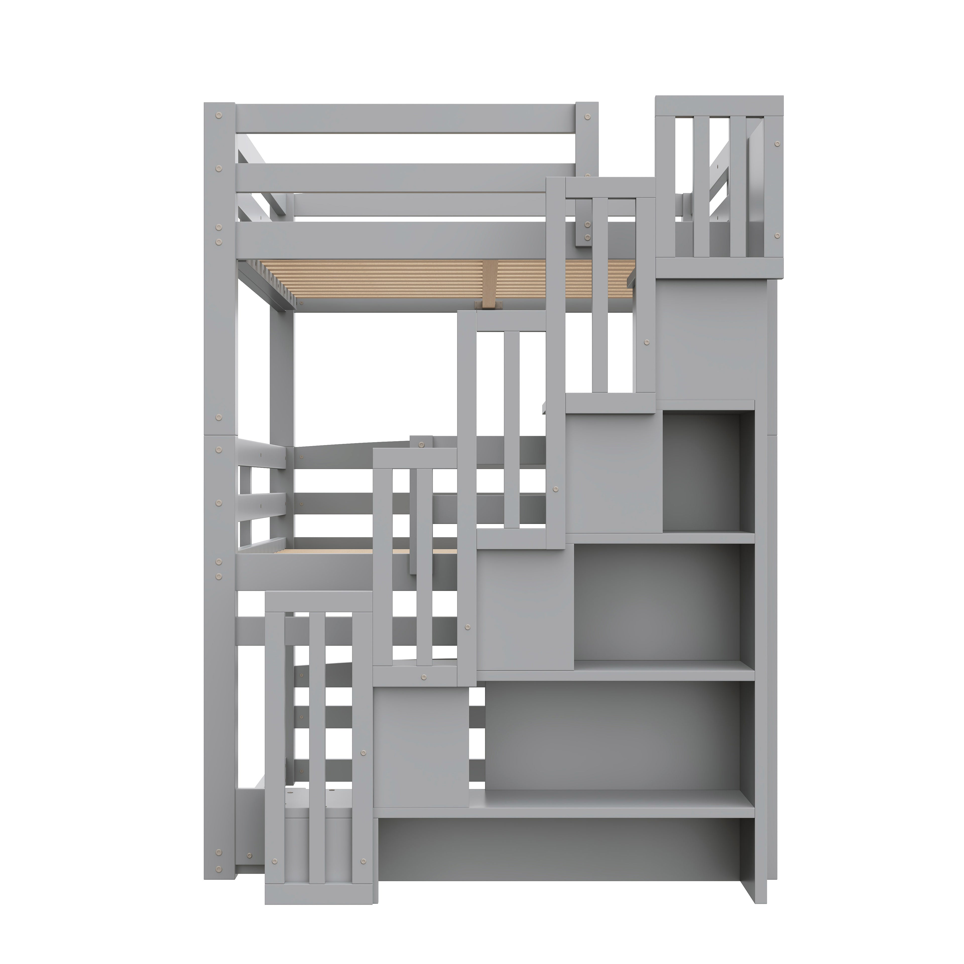 GDF Studio 3-in-1 Full-Size Convertible Bunk Bed with Storage Staircase