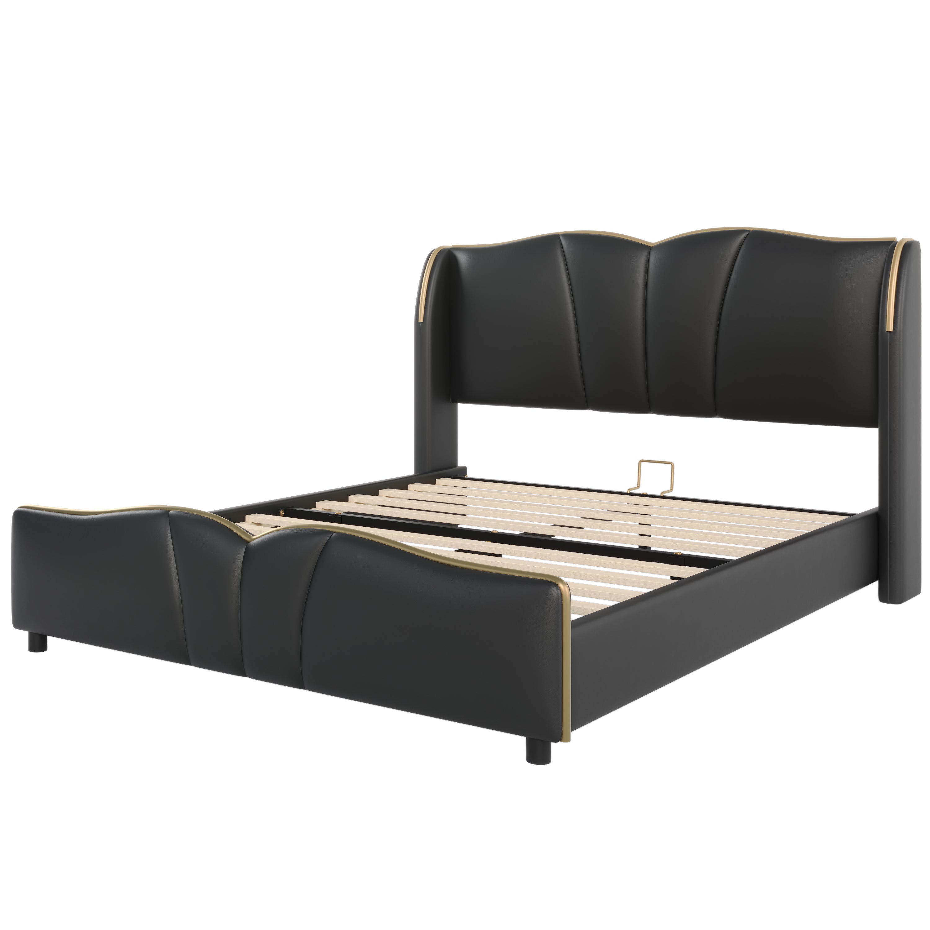 Christopher Knight Home Modern PU Leather Platform Bed with Wave Headboard & Wingback Design