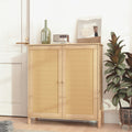 GDFStudio Elise Mid Century Modern Storage Cabinet with Woven Rattan Doors and Adjustable Shelves, Natural