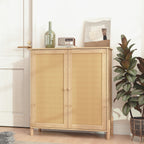 GDFStudio Elise Mid Century Modern Storage Cabinet with Woven Rattan Doors and Adjustable Shelves, Natural