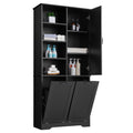 GDFStudio Sharp Tall Freestanding Storage Cabinet with Adjustable Shelves and Doors, Black