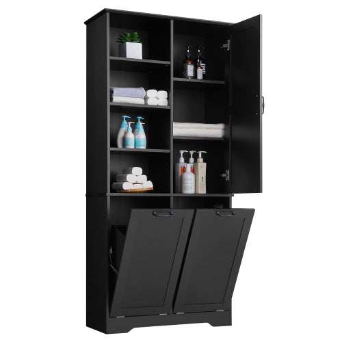 GDFStudio Sharp Tall Freestanding Storage Cabinet with Adjustable Shelves and Doors, Black