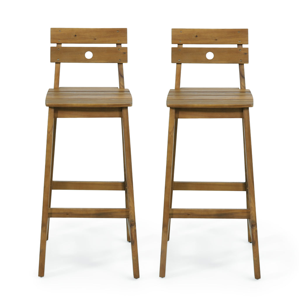 GDFStudio Ismay Outdoor Acacia Wood 30 Inch Barstools (Set of 2), Teak