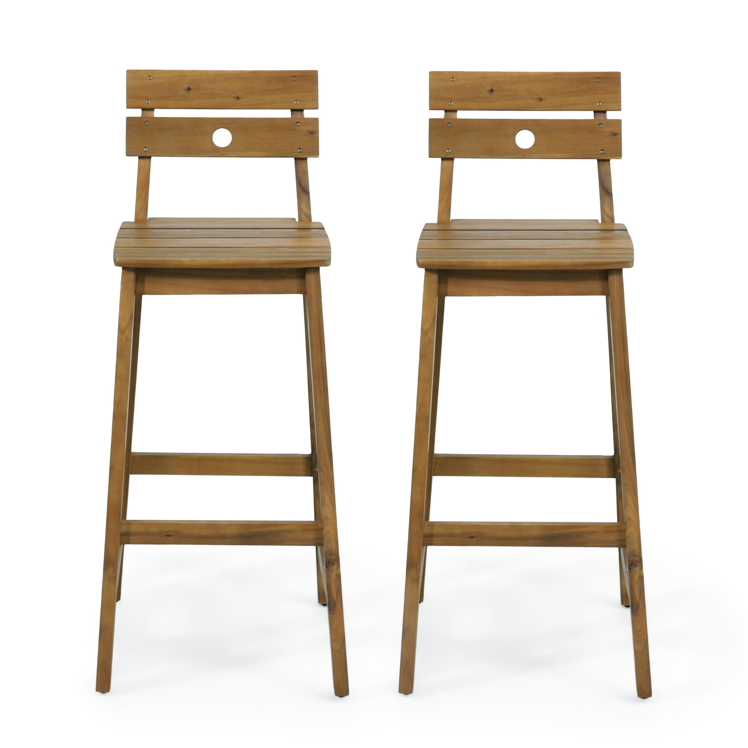 GDFStudio Ismay Outdoor Acacia Wood 30 Inch Barstools (Set of 2), Teak