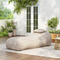 Outdoor Bean Bag Lounge Chair with Headrest, Ergonomic Shredded Foam Patio Lounger, Weather-Resistant Beige Bean Bag Sofa