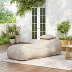 Outdoor Bean Bag Lounge Chair with Headrest, Ergonomic Shredded Foam Patio Lounger, Weather-Resistant Beige Bean Bag Sofa