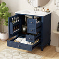 Christopher Knight Home Thomas Modern Wooden Bathroom Vanity with Ceramic Sink, Door and 3 Drawers, Blue-Left Door