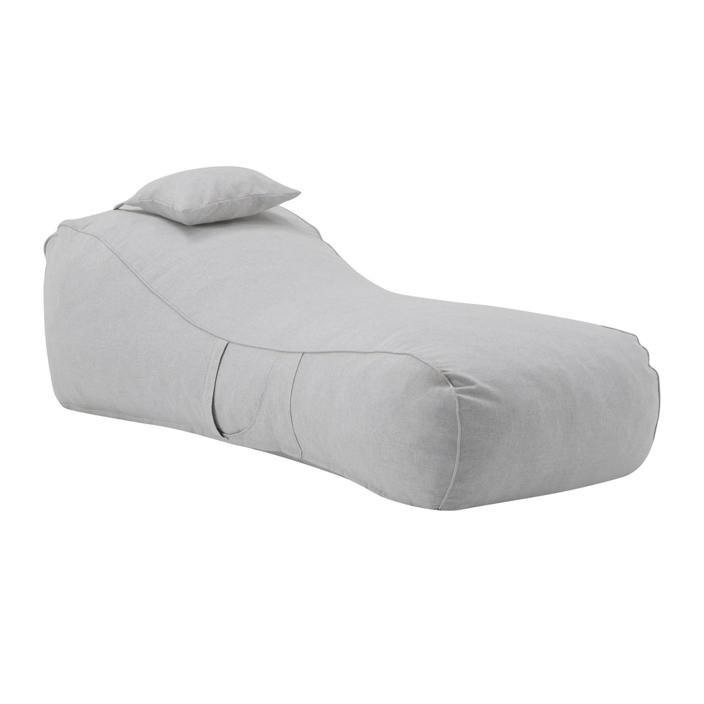 Outdoor Bean Bag Lounge Chair with Headrest, Ergonomic Shredded Foam Patio Lounger, Weather-Resistant Beige Bean Bag Sofa