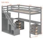 Bunk Bed with Stairs, Desk & LED Lights, Space-Saving Storage Bunk Bed with Drawers for Kids & Teens