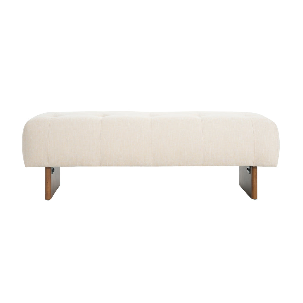 Christopher Knight Home Modern Rectangular Linen Ottoman Bench – Tufted Upholstered Footstool with Wood Legs