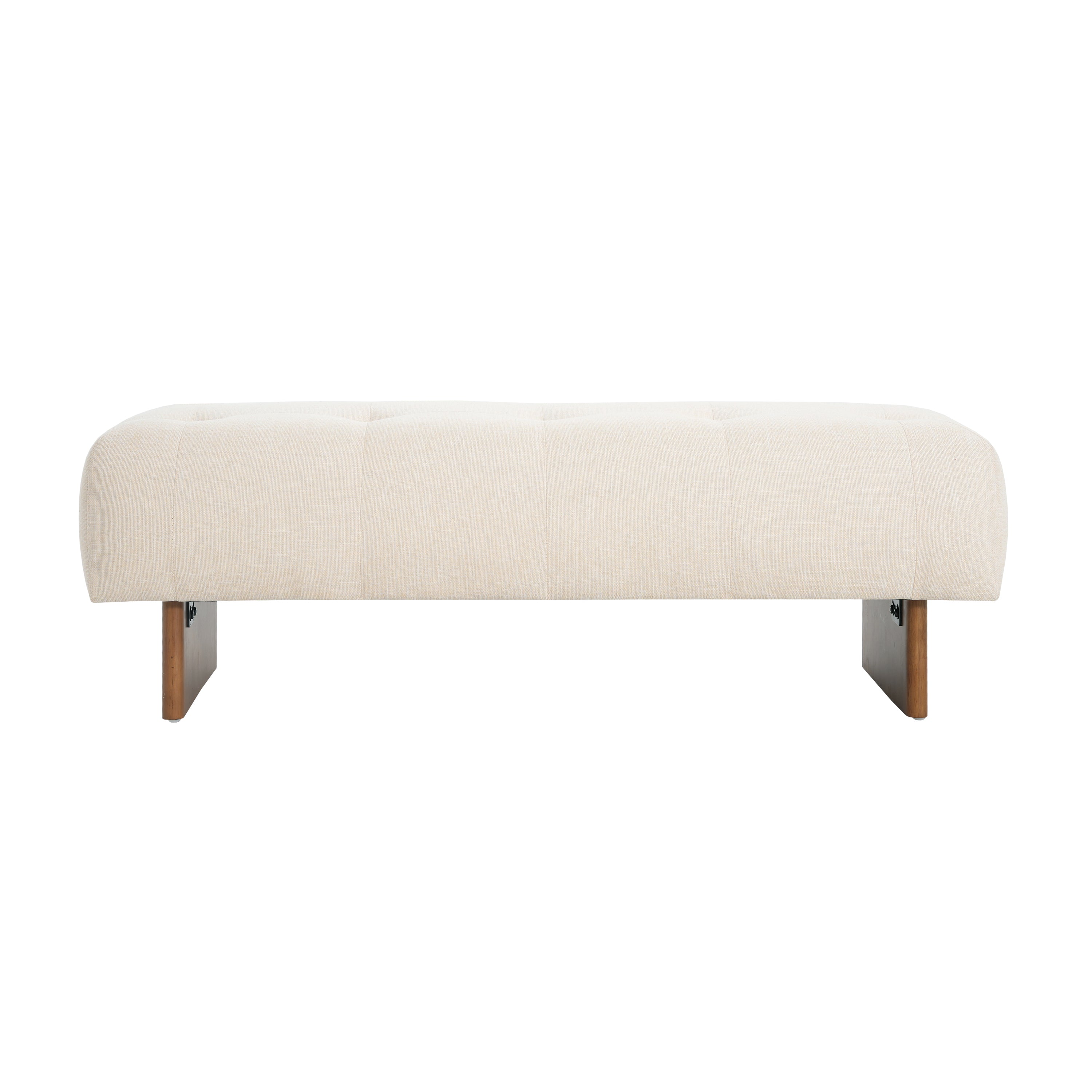 Christopher Knight Home Modern Rectangular Linen Ottoman Bench – Tufted Upholstered Footstool with Wood Legs