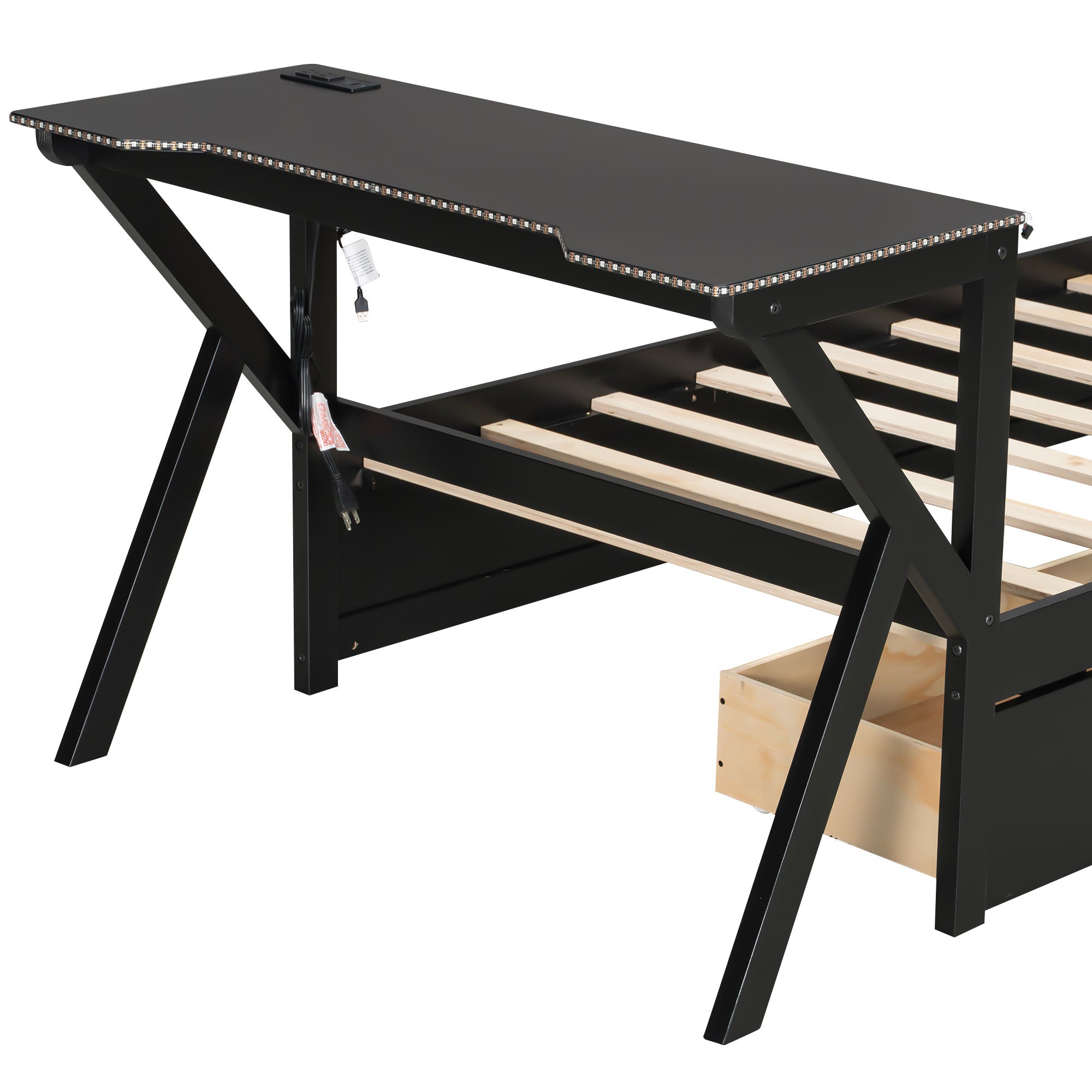 GDF Studio LED Platform Bed with Storage Drawers, USB Charging Station & Metal Frame