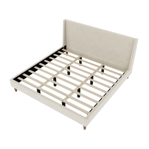 GDFStudio Maggie Modern Upholstered King Platform Bed with Wingback Headboard, Beige Velvet