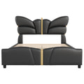 Christopher Knight Home Butterfly-Headboard PU Leather Platform Bed with Wood Slats & Metal Accents