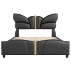 Christopher Knight Home Butterfly-Headboard PU Leather Platform Bed with Wood Slats & Metal Accents
