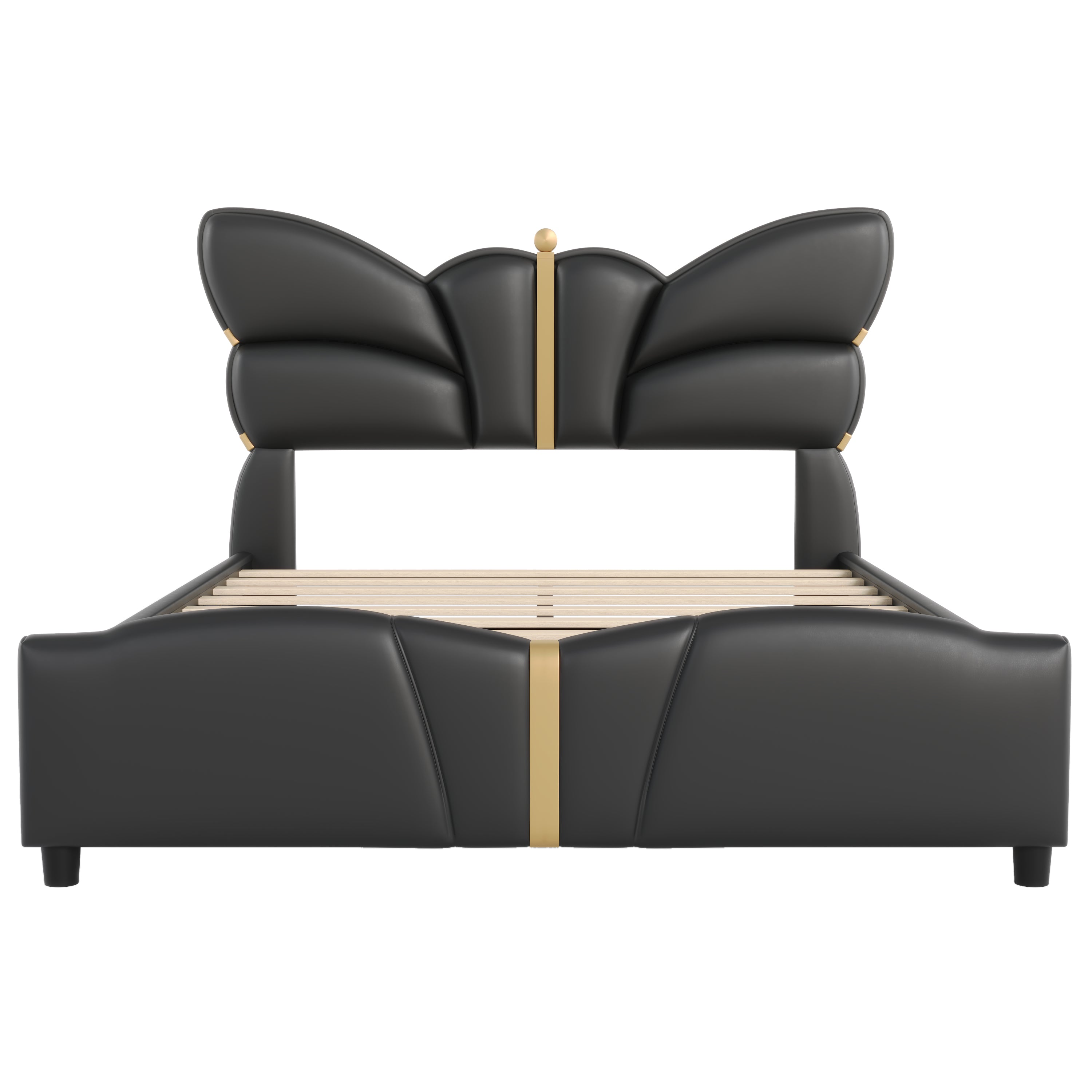 Christopher Knight Home Butterfly-Headboard PU Leather Platform Bed with Wood Slats & Metal Accents