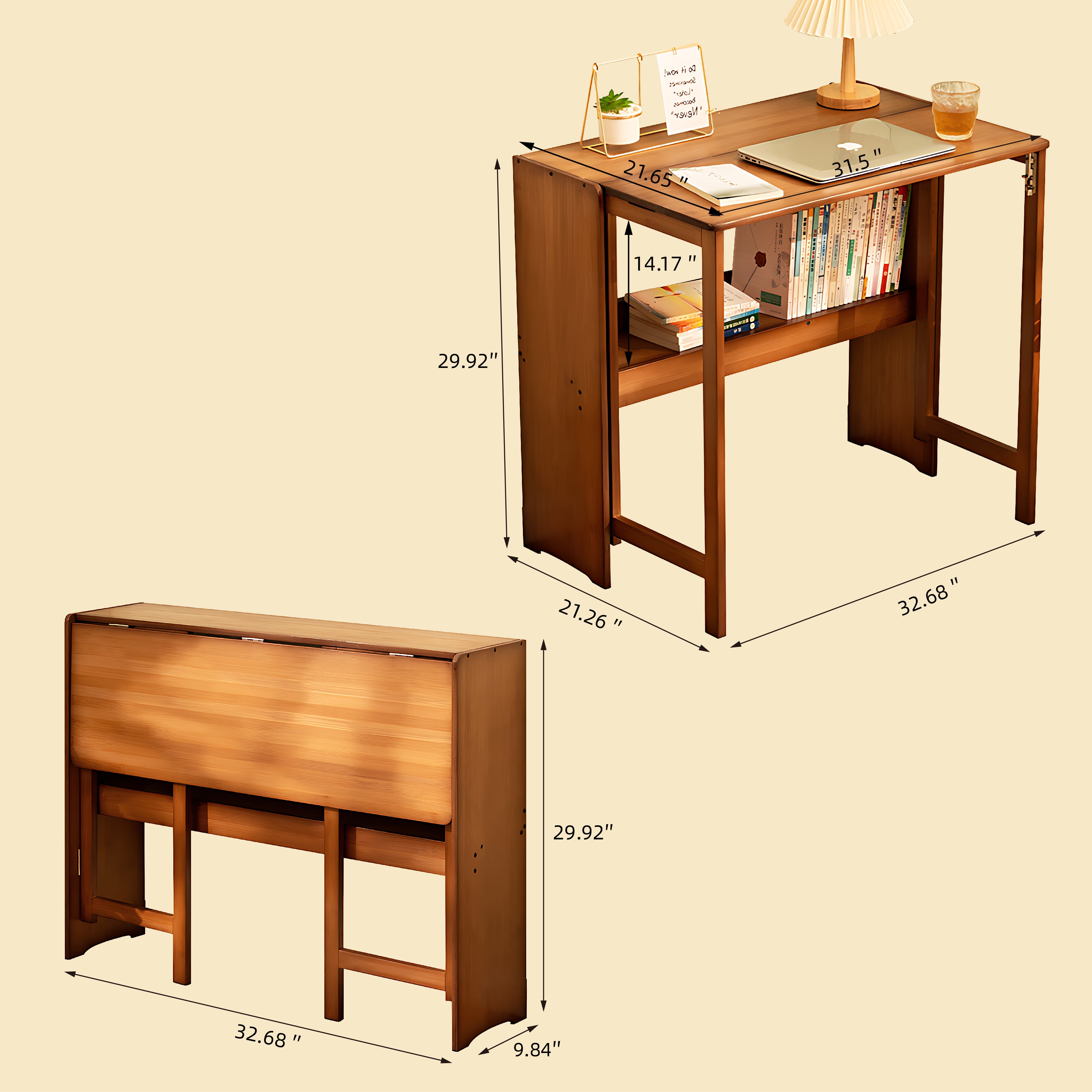 GDFStudio Lila Farmhouse Bamboo Foldable Office Desk with Lower Shelf, Walnut