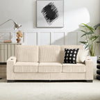 GDFStudio Everly 84" Corduroy Couch with Built-In Cup Holders, Beige