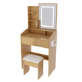 GDFStudio Saria Modern Vanity Table with LED-Illuminated Mirror, Storage Space and Stool, Wood