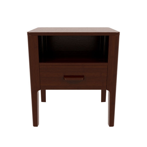 GDFStudio Soren Mid-Century Modern Bamboo Nightstand with Drawer and Open Shelf, Chocolate