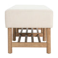 Christopher Knight Home Rectangular Linen Ottoman Bench – Upholstered Seat with Wood Legs & Open Shelf