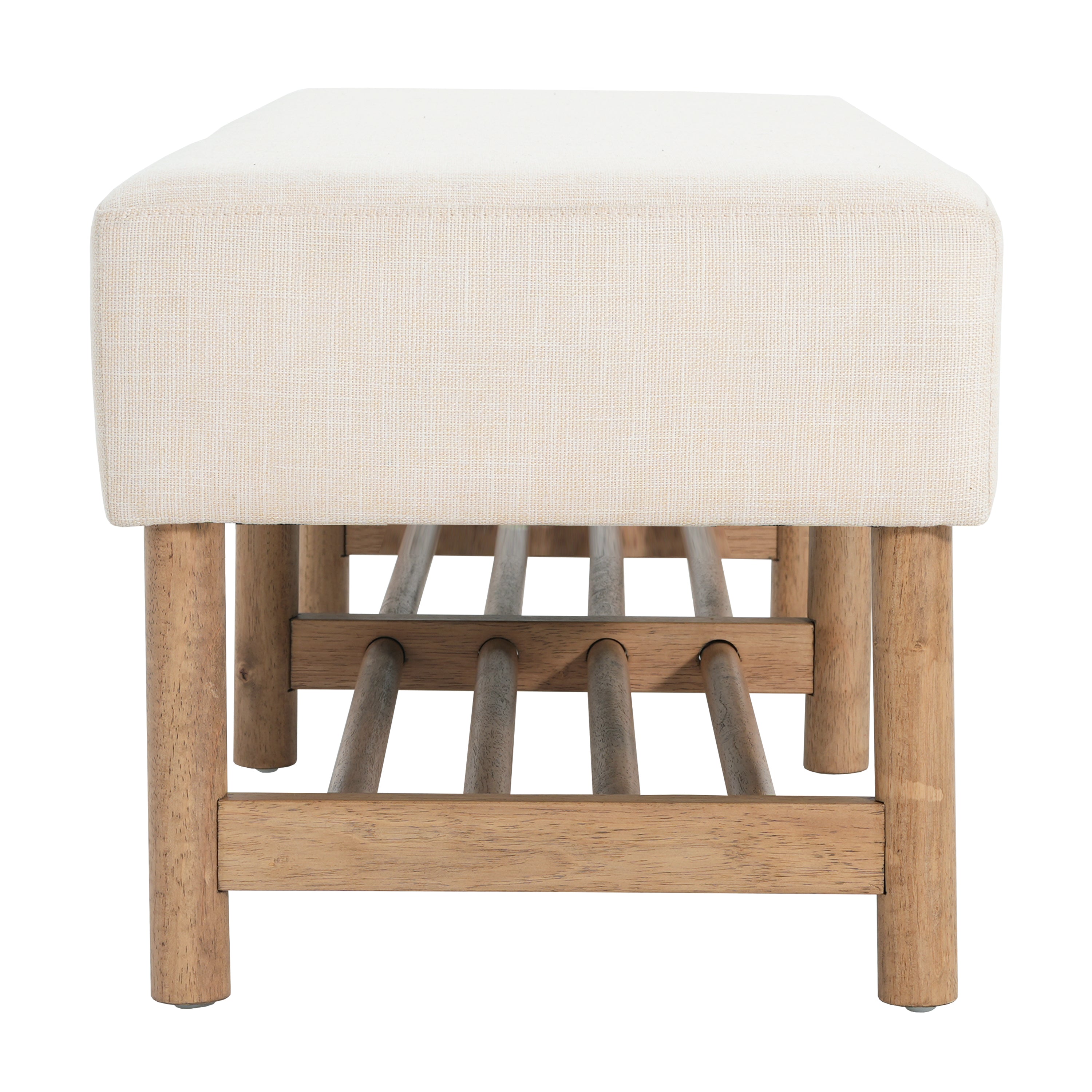 Christopher Knight Home Rectangular Linen Ottoman Bench – Upholstered Seat with Wood Legs & Open Shelf