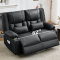 GDFStudio Lux Faux Leather Manual Reclining Loveseat with Massage and Lumbar Heating  Black