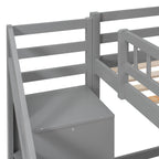 Bunk Bed with Stairs, Desk & LED Lights, Space-Saving Storage Bunk Bed with Drawers for Kids & Teens